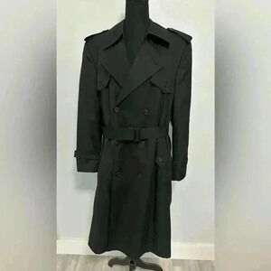 Christian Dior Monsieur Trench Coat Black Wool Blend Double Breasted Size 40S